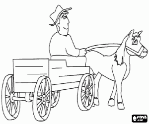 Coloriage Un chariot avec un cheval