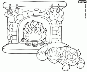 Coloriage Un chat dort le soir de Noël