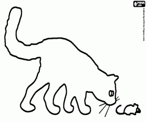 Coloriage Un chat regarde une souris, silhouette