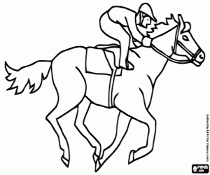 Coloriage Un cheval de course et le jockey