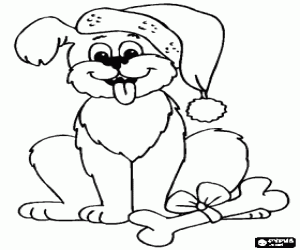 Coloriage Un chien avec un os pour Noël