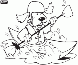 Coloriage Un chien dans un kayak