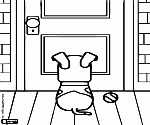 Coloriage Un chien devant la porte