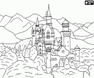 Coloriage Un château de style néo-gothique en Bavière