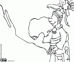 Coloriage Un citoyen maya et une carte