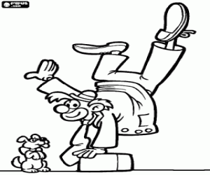 Coloriage Un clown acrobate et d'un chiot