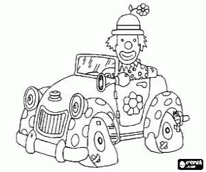Coloriage Un clown dans une vieille voiture