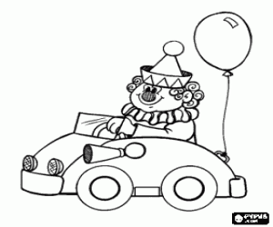 Coloriage Un clown dans une voiture au cirque