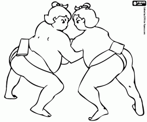 Coloriage Un combat de Sumo