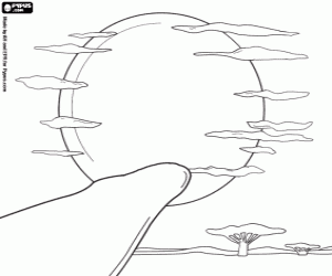 Coloriage Un coucher de soleil dans la savane africaine