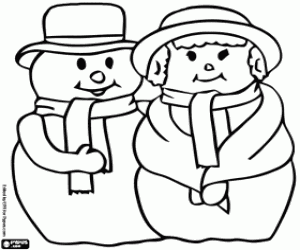Coloriage Un couple de bonhommes de neige