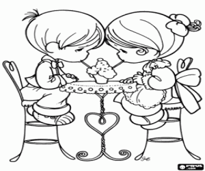 Coloriage Un couple d'enfants et d'une crème glacée