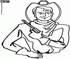 Coloriage Un cow-boy avec le revolver à la main