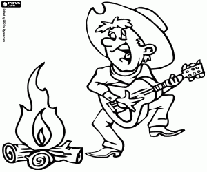 Coloriage Un cow-boy, le feu et la musique