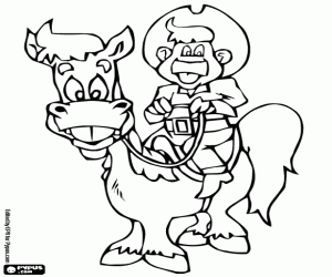 Coloriage Un cow-boy à cheval, une vue de face