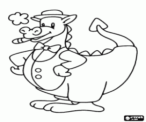 Coloriage Un dragon avec nœud papillon et chapeau