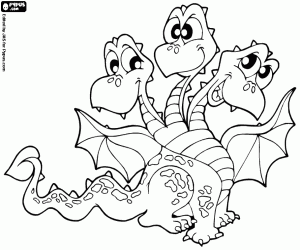 Coloriage Un dragon à trois têtes ailé