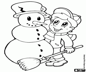 Coloriage Un enfant avec le bonhomme de neige