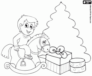 Coloriage Un enfant avec des cadeaux de Noël