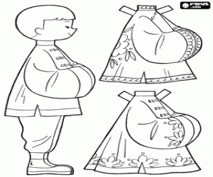 Coloriage Un enfant avec des robes chinoises