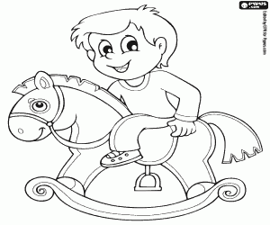 Coloriage Un enfant sur un cheval à bascule