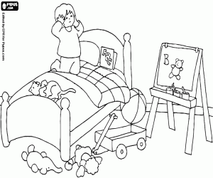 Coloriage Un enfant dans sa chambre