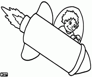 Coloriage Un enfant dans une fusée