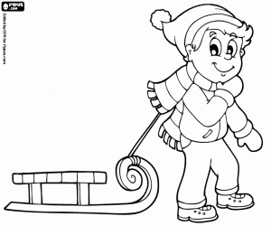 Coloriage Un enfant en faisant glisser le traîneau