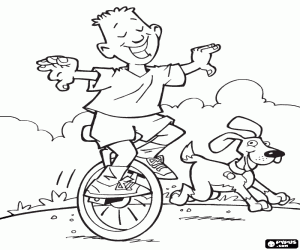 Coloriage Un enfant sur un monocycle