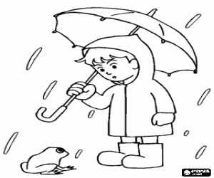 Coloriage Un enfant et la pluie de printemps
