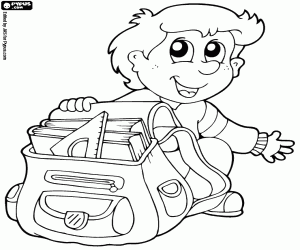 Coloriage Un enfant préparant son sac à dos