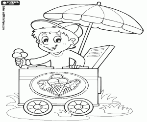 Coloriage Un gars avec un chariot à crème glacée