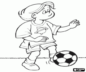Coloriage Un garçon footballeur avec le ballon