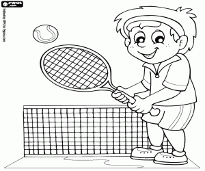 Coloriage Un garçon jouant au tennis