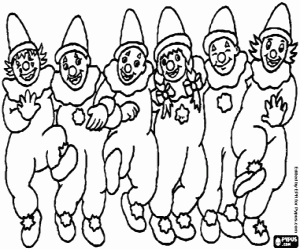 Coloriage Un groupe de clowns che danse