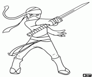 Coloriage Un guerrier ninja dans la lutte