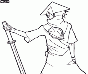 Coloriage Un guerrier samouraï avec le katana