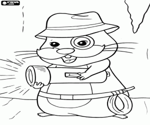 Coloriage Un hamster explore avec lampe de poche