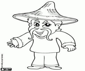 Coloriage Un homme chinois avec chapeau