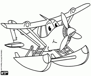 Coloriage Un hydravion animé amusant