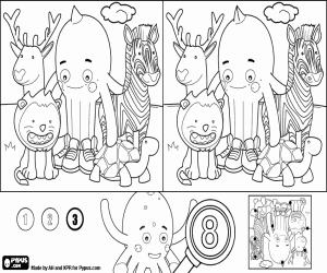 Coloriage Un jeu des différences, Pypus et animaux