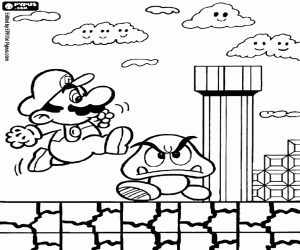 Coloriage Un jeu vidéo avec Mario et Goomba