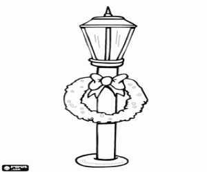 Coloriage Un lampadaire avec couronne de Noël