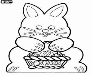 Coloriage Un lapin avec panier d'oeufs de Pâques