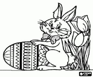 Coloriage Un lapin et un oeuf de Pâques