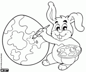 Coloriage Un lapin peintre et oeuf de Pâques
