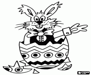 Coloriage Un lapin sort d'un oeuf de Pâques