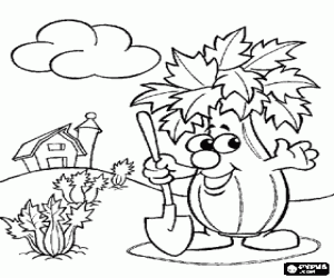 Coloriage Un légume animé dans le potager