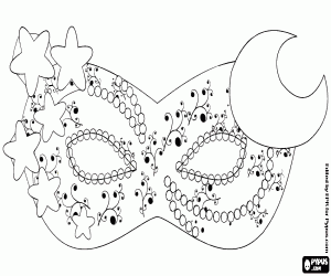 Coloriage Un masque avec la lune et les étoiles