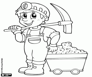 Coloriage Un mineur et un wagonnet de mine